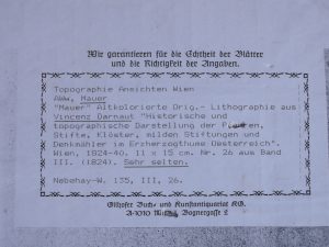 B. de Ben, Mauer bei Wien – Altkolorierte Lithographie Lithographie aus Vincenz Darnaut „Historische und topographische Darstellung…“ 1924 Bd. III Nr. 26 gerahmt