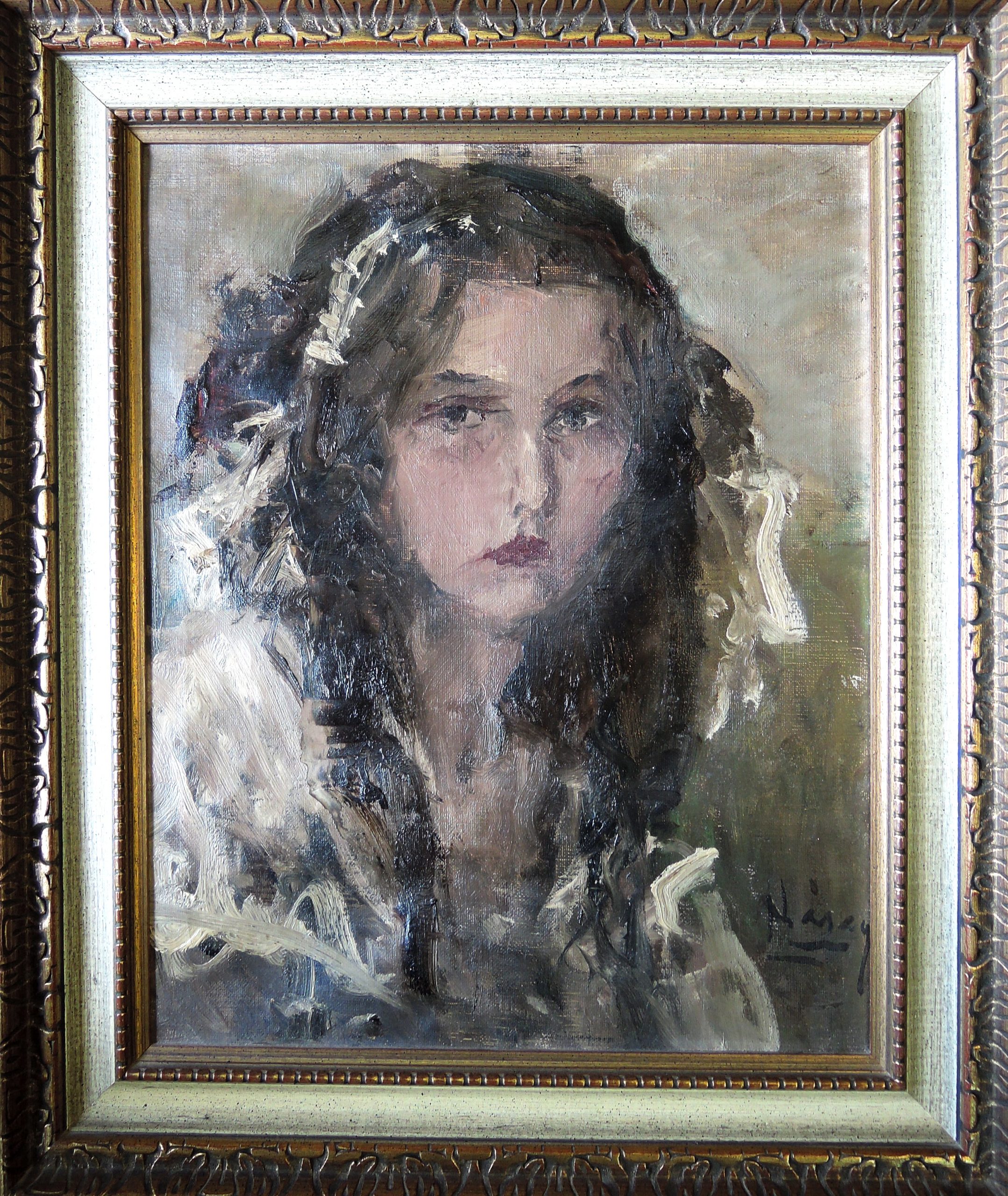 Aurel Naray, Mädchenportrait II, Portret de tiganca – Öl auf Leinwand