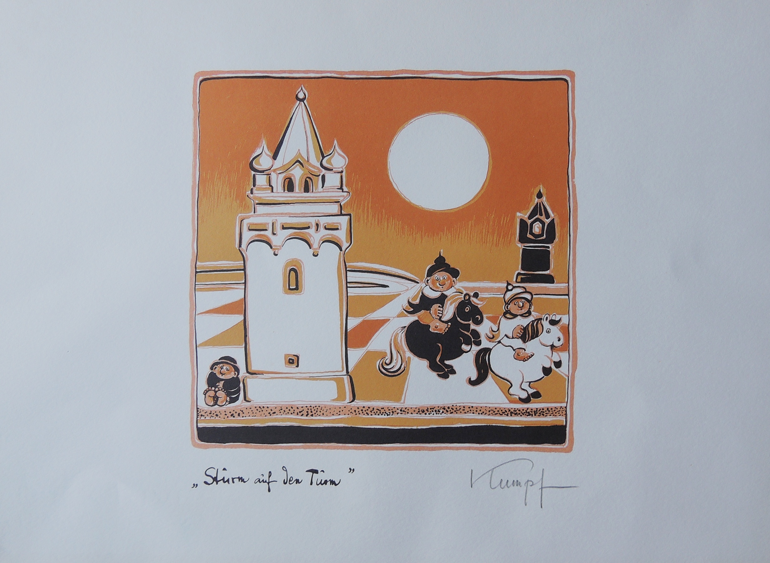 Gottfried Kumpf, Sturm auf den Turm 1986 – Lithographie dreifarbig signiert