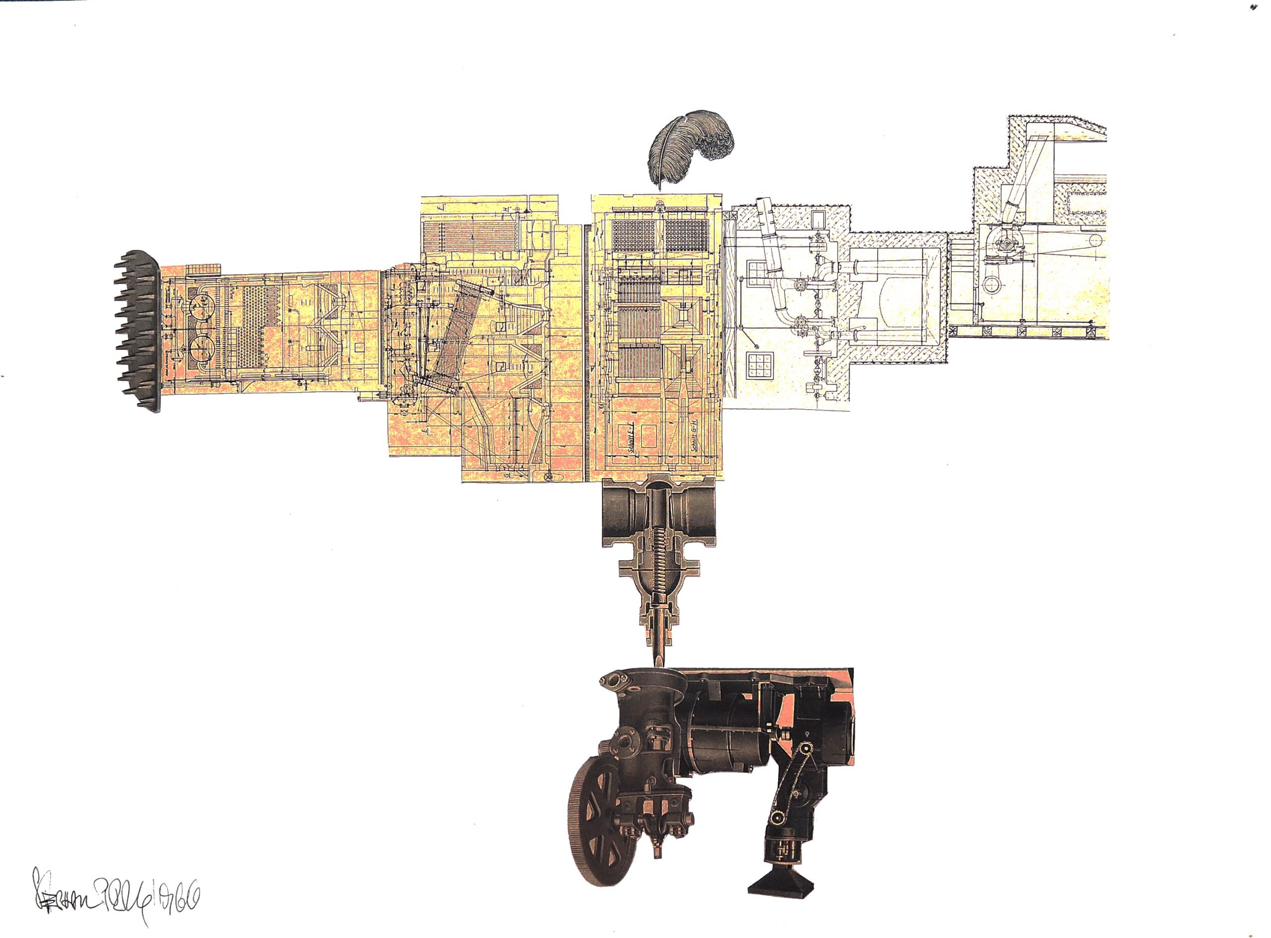 Stephan Pral, Maschine mit Feder Nr. 40 – Collage